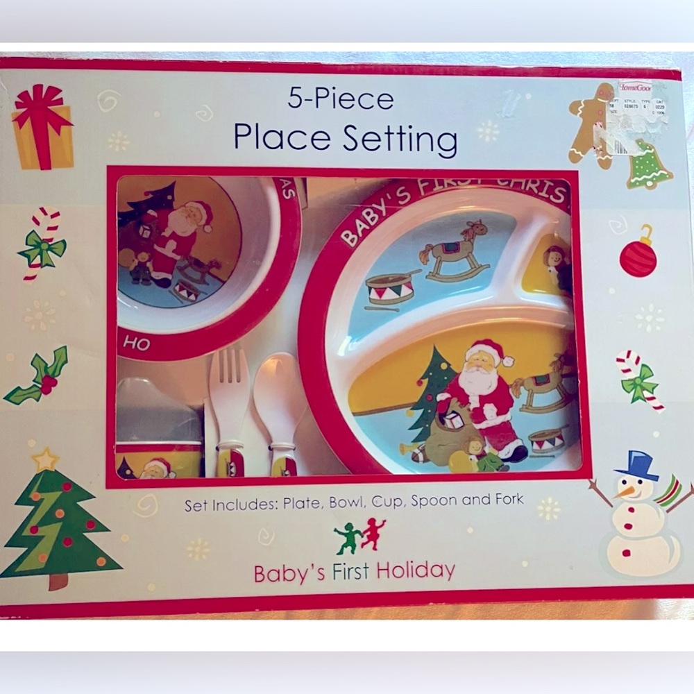 Baby’s First Christmas 5 Piece Place Set - Bowl Cup Plate